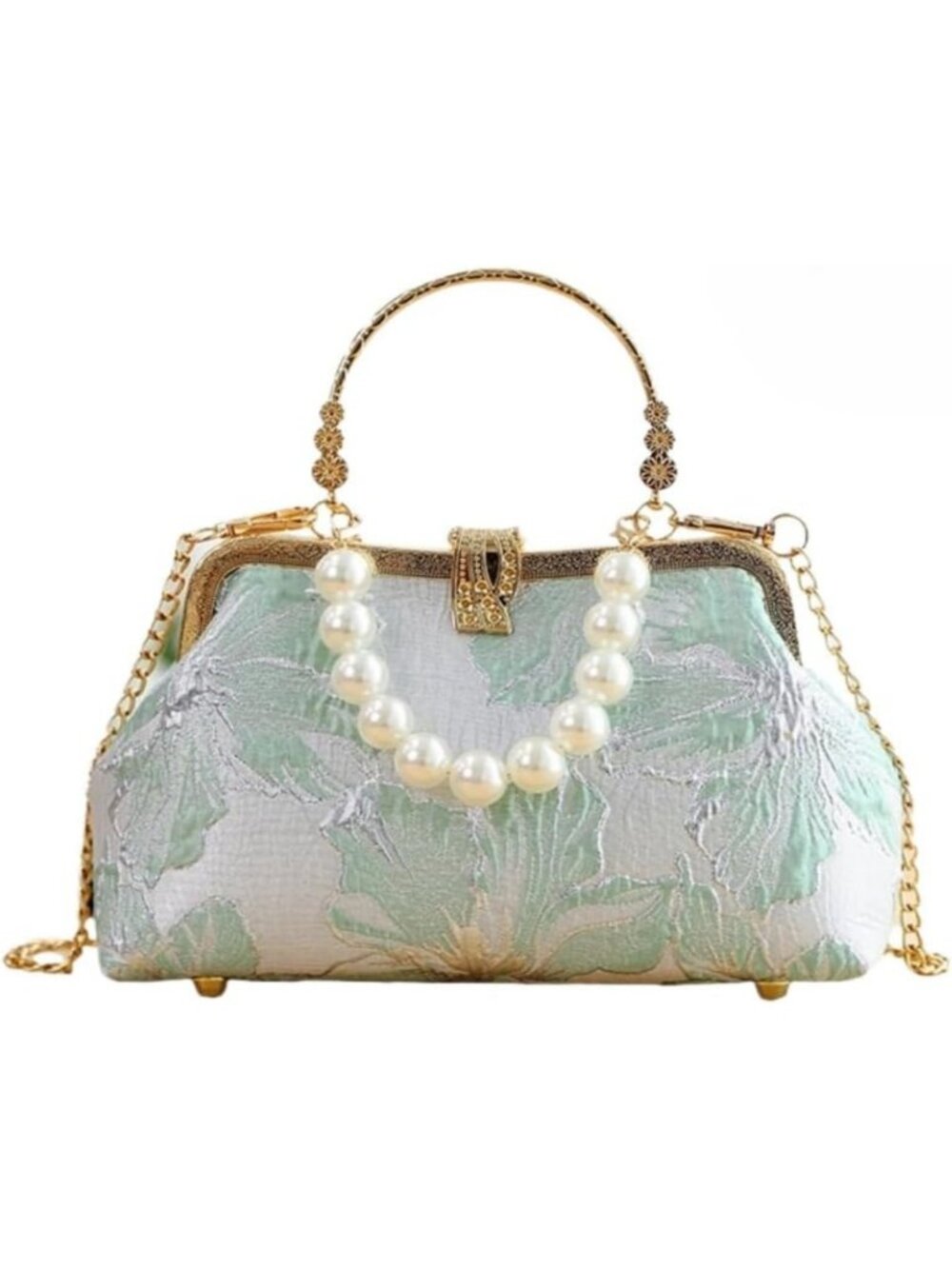 Vintage Floral Embroidered Pearl Evening Clutch Bag | Elegant Crossbody Purse
